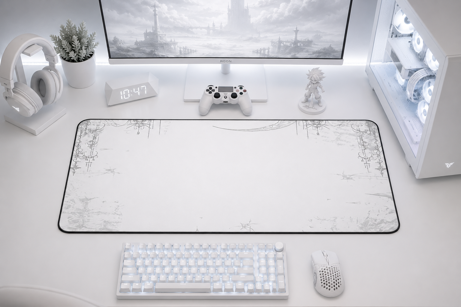 Y2K white gaming desk mat