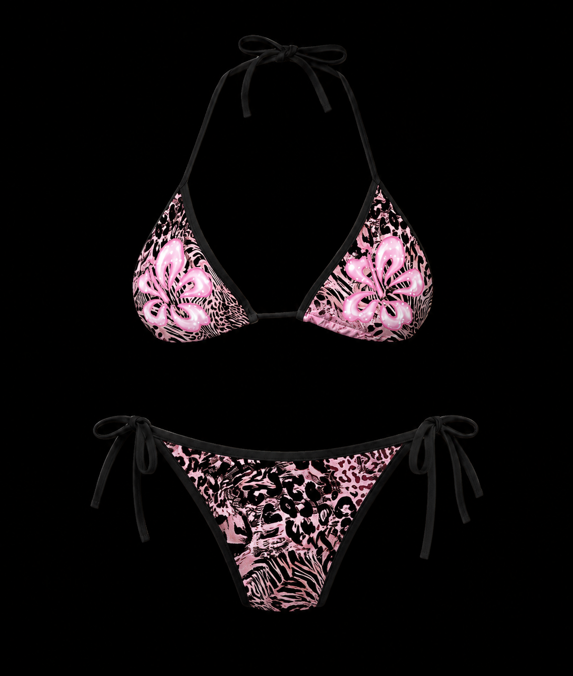 Y2K Pink leopard floral bikini set