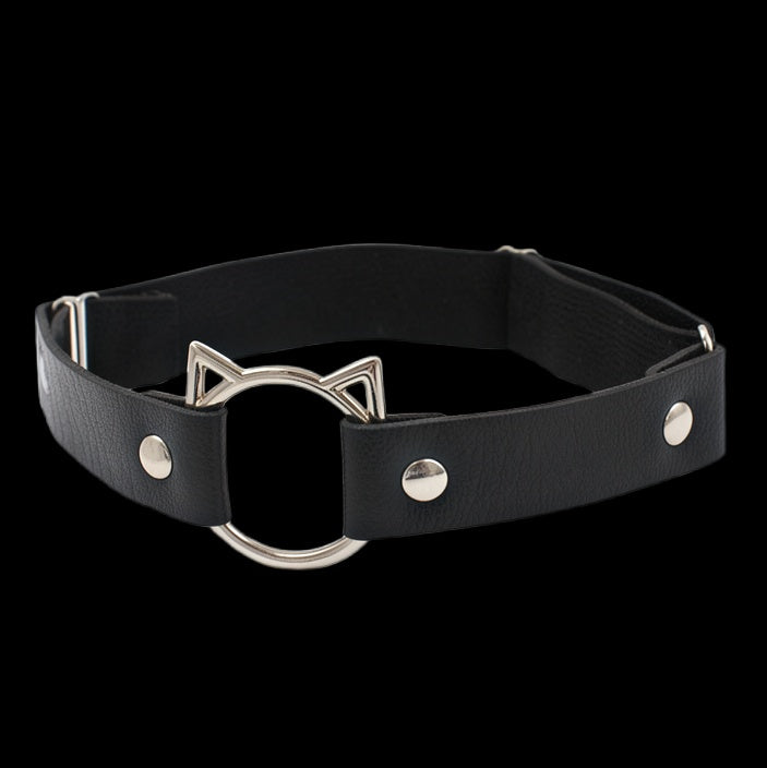 Punk cat leather thigh high strap