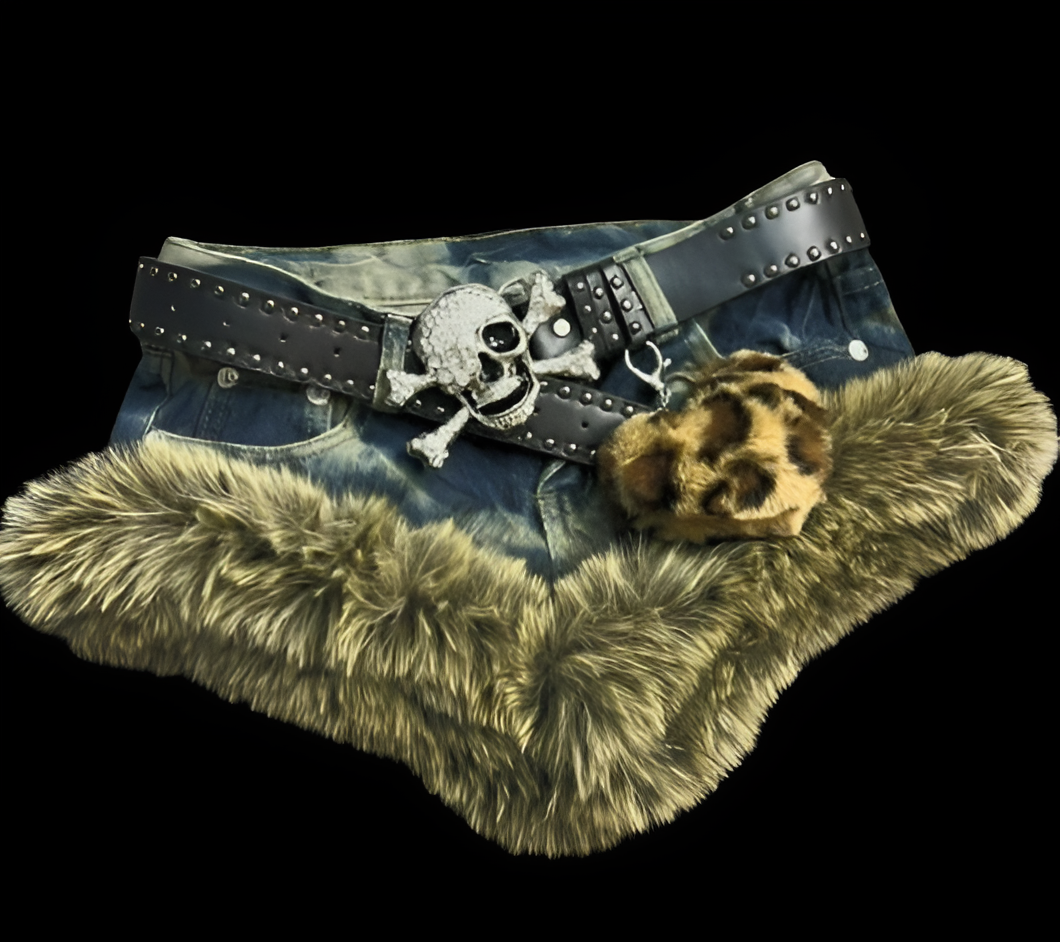 Y2K Leopard fur demin shorts